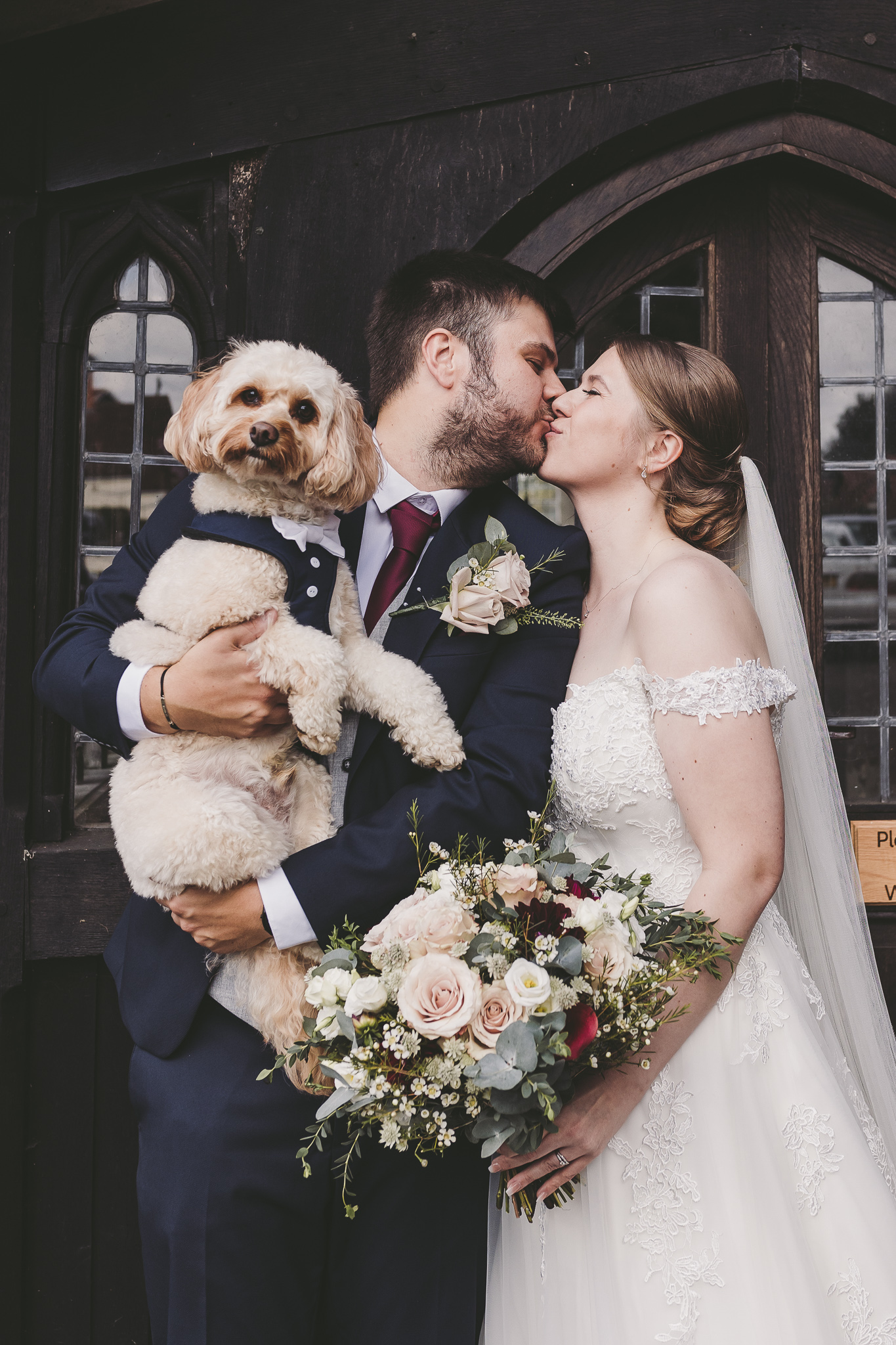bride & groom with dog